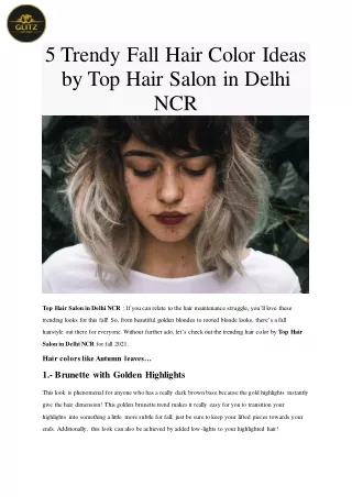 5 Trendy Fall Hair Color Ideas by Top Hair Salon in Delhi NCR