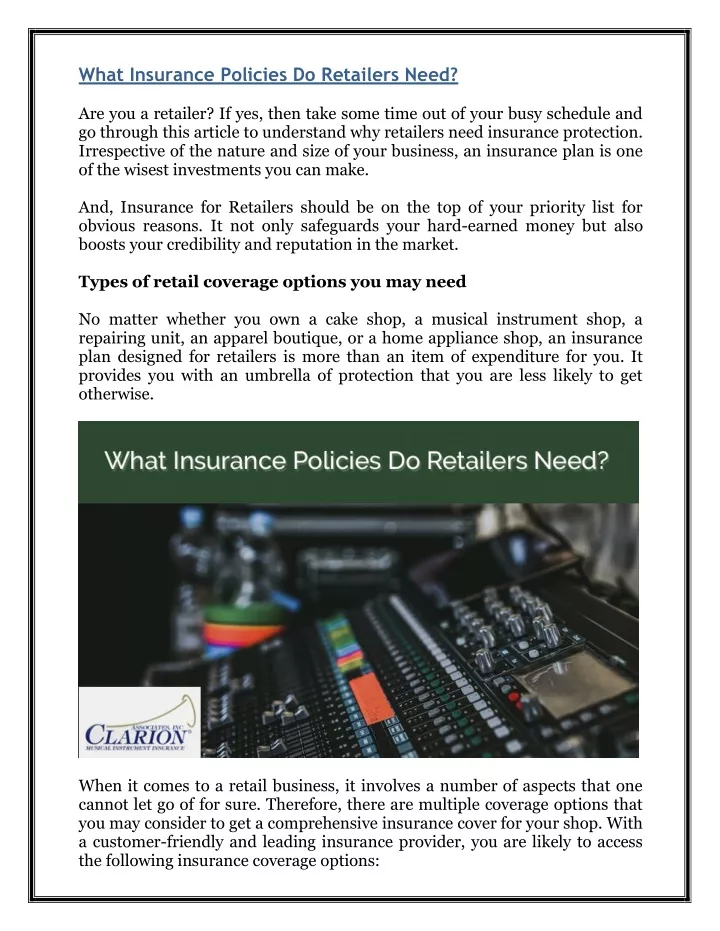 what insurance policies do retailers need