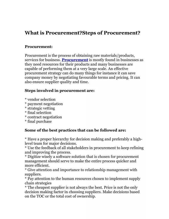 what is procurement steps of procurement