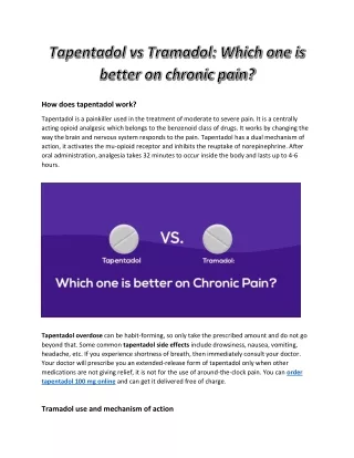 Tapentadol vs Tramadol: Which one is better on chronic pain?