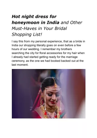 Hot night dress for honeymoon in India and Other Must-Haves in Your Bridal Shopping List!