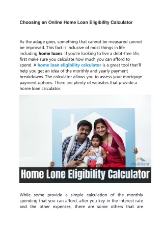 choosing an online home loan eligibility