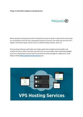 Things To Check Before Opting For Hosting Services