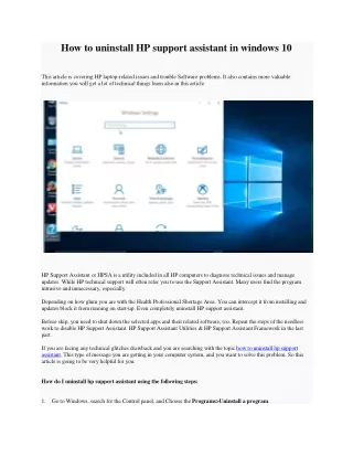 How to uninstall hp support assistant in windows 10