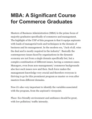 MBA: A Significant Course for Commerce Graduates