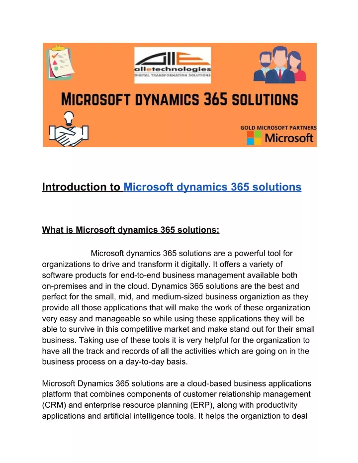 introduction to microsoft dynamics 365 solutions