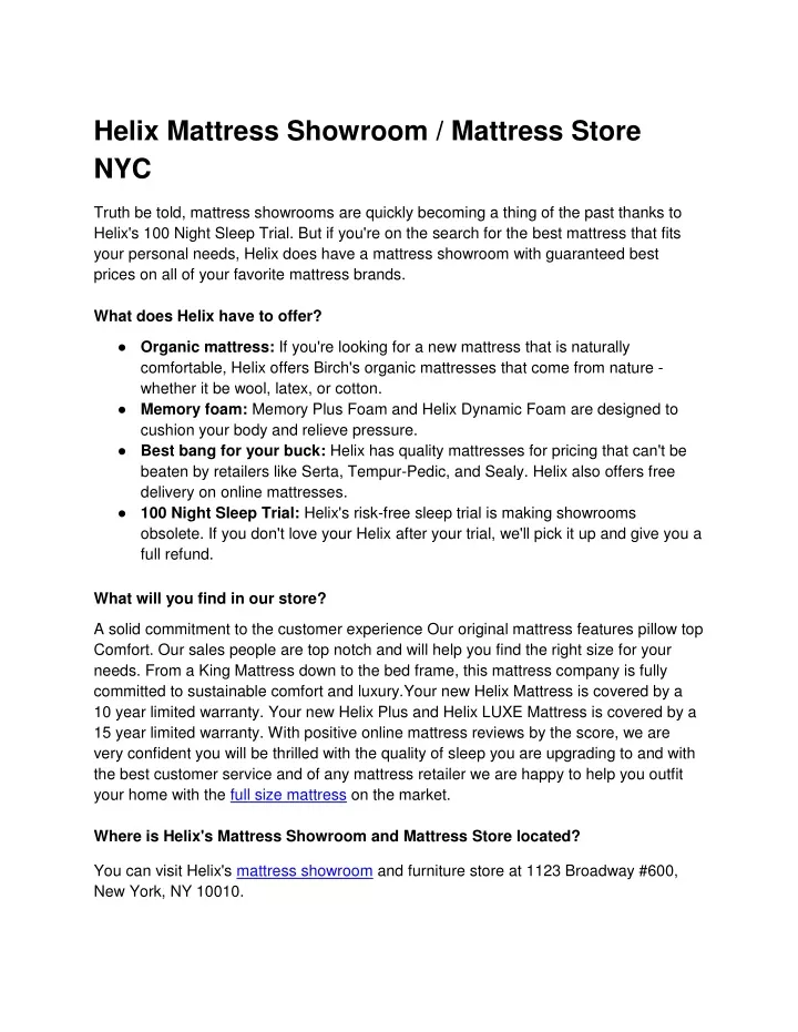 helix mattress showroom mattress store nyc