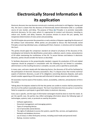 electronically stored information its application