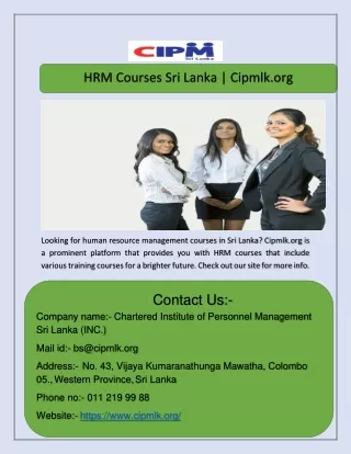 HRM Courses Sri Lanka | Cipmlk.org