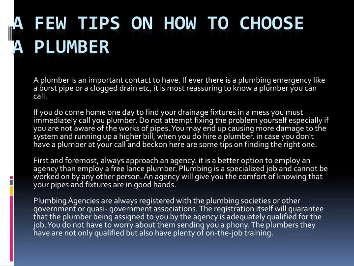 a few tips on how to choose a plumber