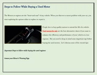 Steps to Follow While Buying a Used Motor