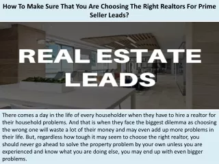 how to make sure that you are choosing the right realtors for prime seller leads
