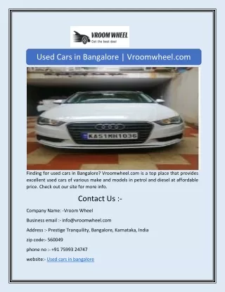 Used Cars in Bangalore | Vroomwheel.com