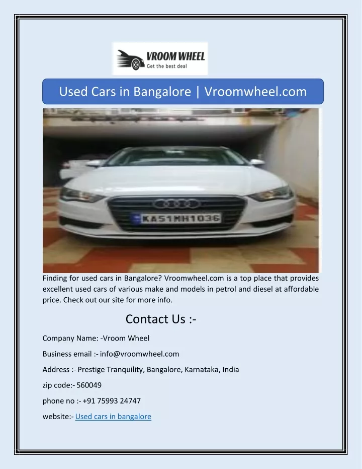 used cars in bangalore vroomwheel com