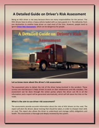 A Detailed Guide on Driver's Risk Assessment