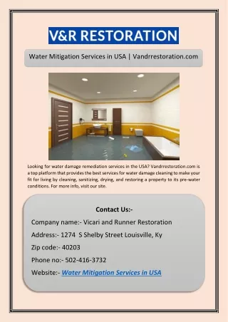 Water Mitigation Services in USA | Vandrrestoration.com