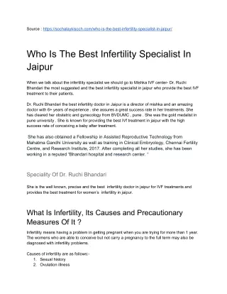 who is the best infertility specialist in jaipur