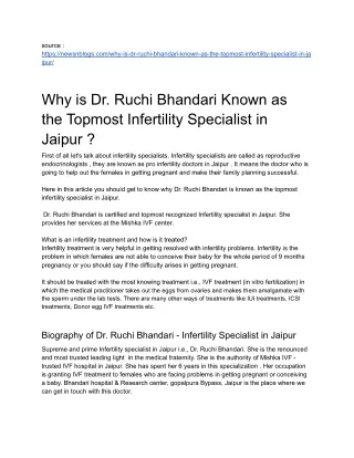 Why is Dr. Ruchi Bhandari Known as the Topmost  Infertility Specialist in Jaipur ?