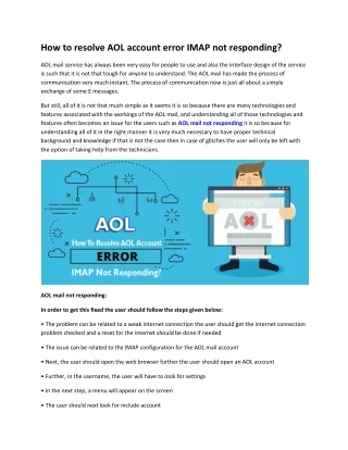 How to resolve AOL account error IMAP not responding?