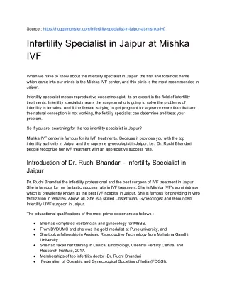 Infertility specialist in Jaipur at Mishka IVF