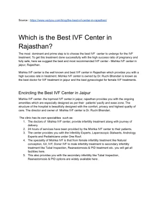 Which is the Best IVF Center in Rajasthan ?