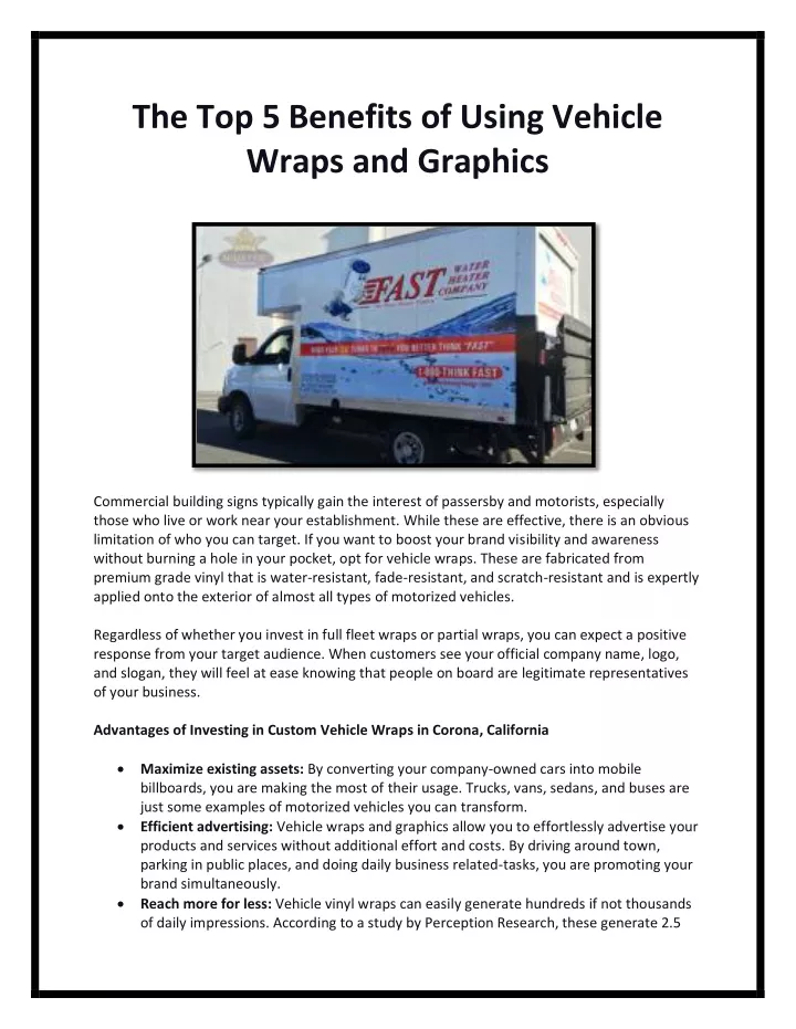 the top 5 benefits of using vehicle wraps