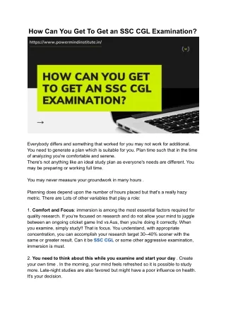 How Can You Get To Get an SSC CGL Examination