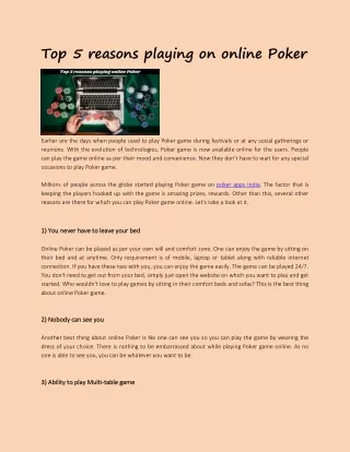 top 5 reasons playing on online poker