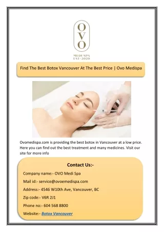 Find The Best Botox Vancouver At The Best Price | Ovo Medispa