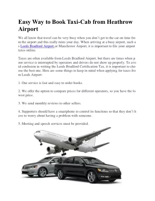 Easy Way to Book Taxi-Cab from Heathrow Airport