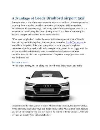 Advantage of Leeds Bradford airport taxi