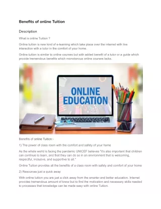 Benefits of online Tuition