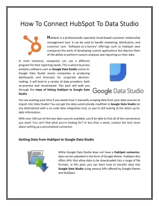 How to connect HubSpot to data studio