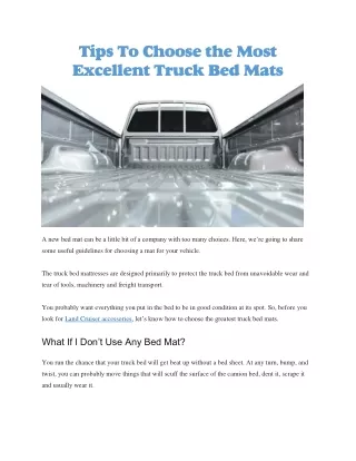 tips to choose the most excellent truck bed mats