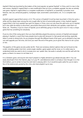 asphalt 9 mod was launched by the makers