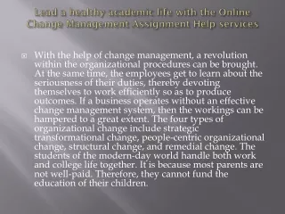lead a healthy academic life with the online change management assignment help services