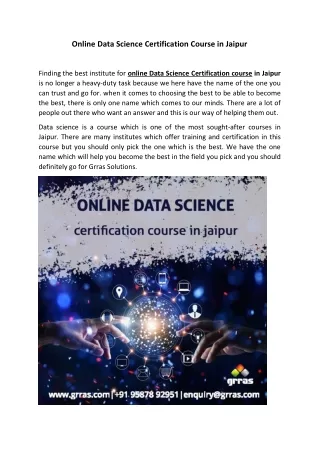 Online Data Science Certification Course In Jaipur