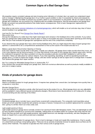 Typical Indicators of a Bad Garage Door