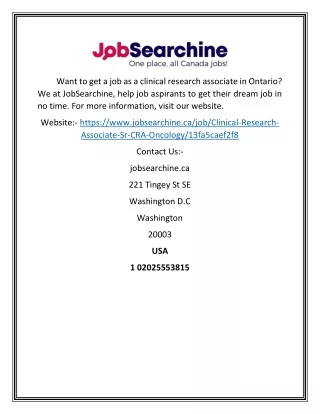 Clinical Research Associate Ontario | Jobsearchine.ca