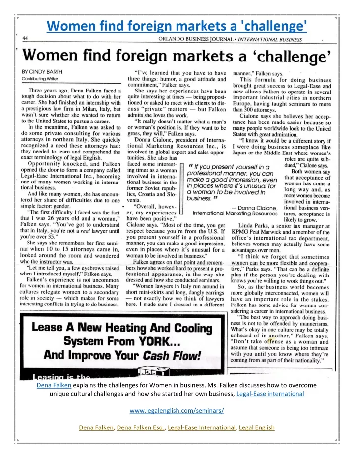 women find foreign markets a challenge
