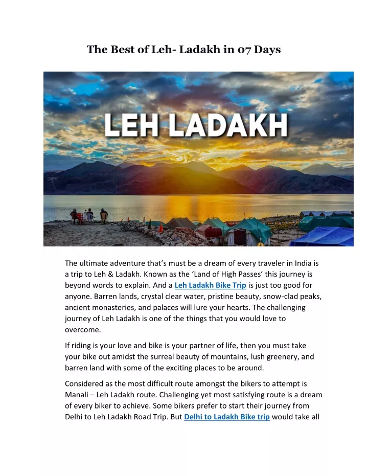 the best of leh ladakh in 07 days