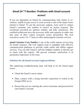 gmail 24 7 number problems with gmail account