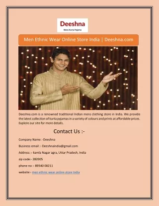 Men Ethnic Wear Online Store India | Deeshna.com