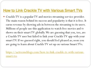 How to Link Crackle TV with Various Smart TVs