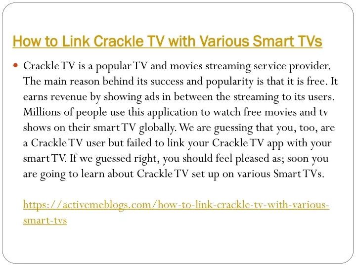 how to link crackle tv with various smart tvs