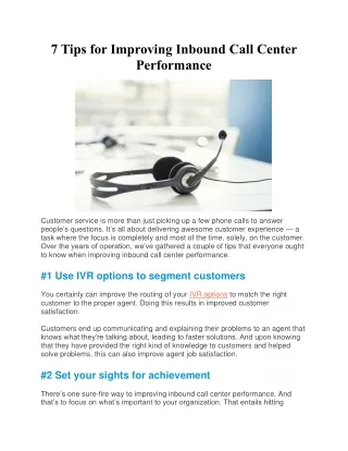 7 Tips for Improving Inbound Call Center Performance