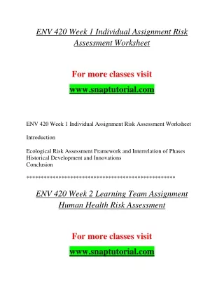env 420 week 1 individual assignment risk