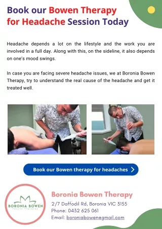 Book our Bowen therapy for headache session today
