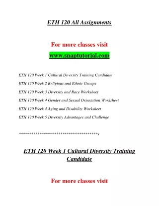 ETH 120 Exciting Teaching / snaptutorial.com