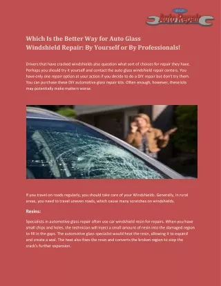 Which is the best way for Auto Glass Windshield Repair?